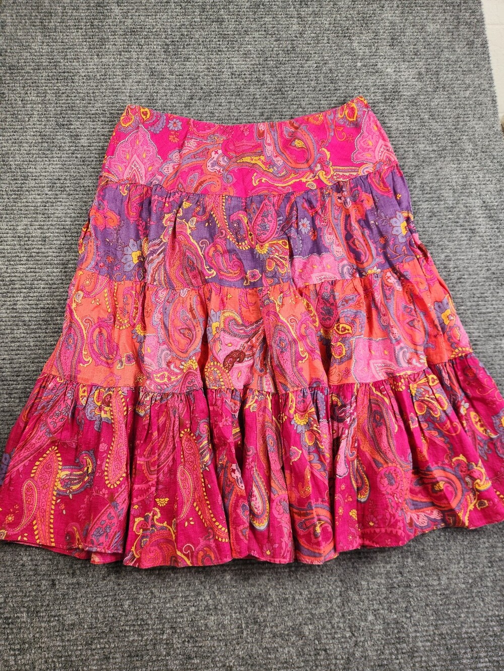 Lauren Ralph Lauren Skirt Sz L Knee Length Boho Paisley Tiered 100% Linen